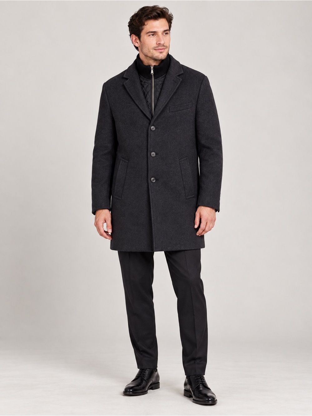 Banana Republic Wool Blend Trench Coat with Quilted Bib Black Medium